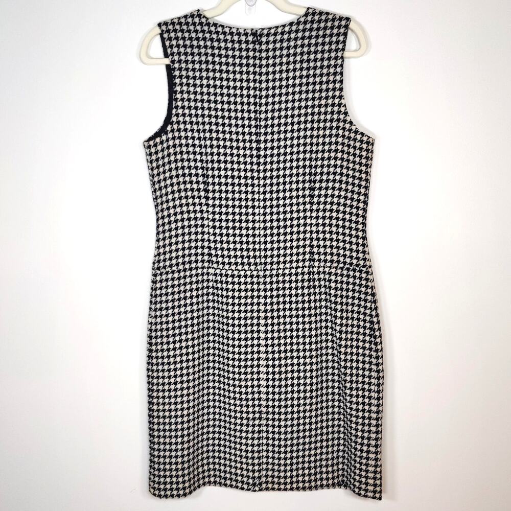 Eddie Bauer Wool Blend Houndstooth Black Cream Sleeveless Dress M Classic Chic - Picture 5 of 7